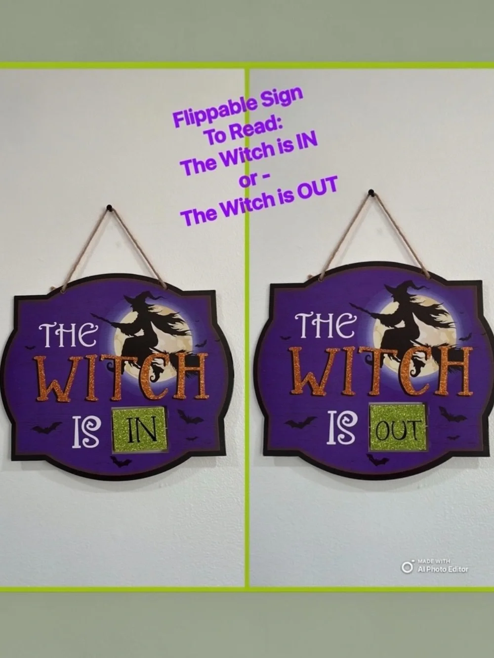 New Glittered “The Witch Is In/Out